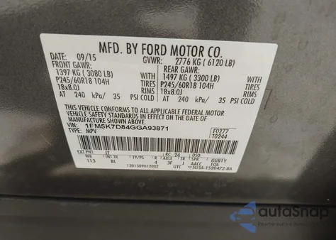 2016 Ford Explorer Xlt z USA, uszkodzony, nr VIN 1FM5K7D84GGA93871